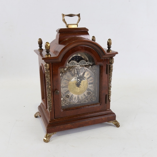 1051 - A Georgian style reproduction walnut-cased 8-day dome-top bracket clock, by Warmink Wuba, brass and ... 