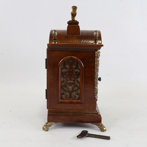 1051 - A Georgian style reproduction walnut-cased 8-day dome-top bracket clock, by Warmink Wuba, brass and ... 