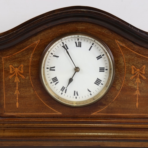 1053 - A French inlaid mahogany dome-top mantel clock, white enamel dial with Roman numeral hour markers, b... 