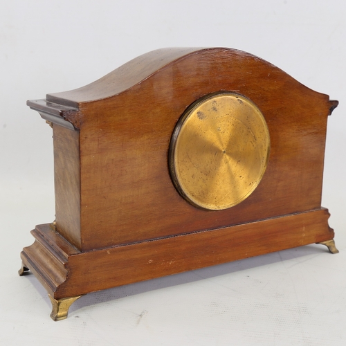 1053 - A French inlaid mahogany dome-top mantel clock, white enamel dial with Roman numeral hour markers, b... 