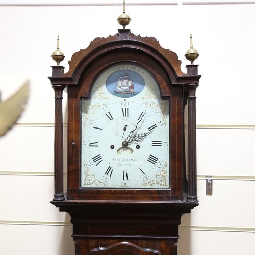 1001 - A George III walnut 8-day longcase clock, by Obadiah Coleman of Bristol, white painted dial with Rom... 