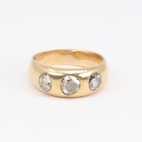 1105 - An Antique unmarked gold 3-stone rose-cut diamond gypsy ring, central diamond approximate dimensions... 