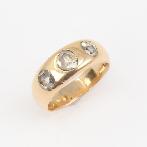 1105 - An Antique unmarked gold 3-stone rose-cut diamond gypsy ring, central diamond approximate dimensions... 