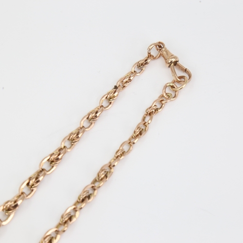 1107 - An Antique 9ct gold graduated fancy link Albert chain necklace, with dog clip, overall length 33cm, ... 