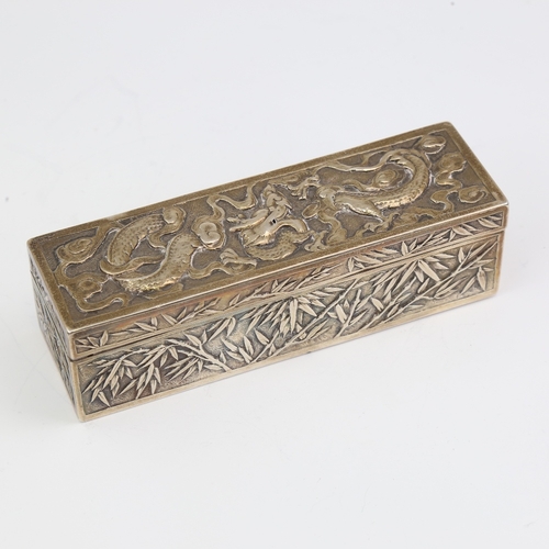 1114 - A late 19th/early 20th century Chinese export silver box, by Wang Hing & Co of Hong Kong, plain rect... 