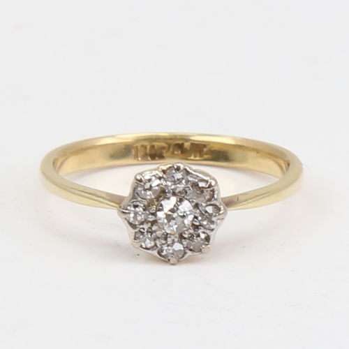 1116 - An 18ct gold diamond cluster flowerhead ring, set with old European and old-cut diamonds with platin... 