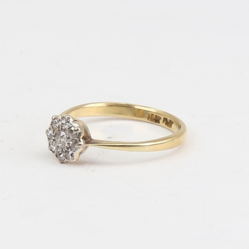 1116 - An 18ct gold diamond cluster flowerhead ring, set with old European and old-cut diamonds with platin... 