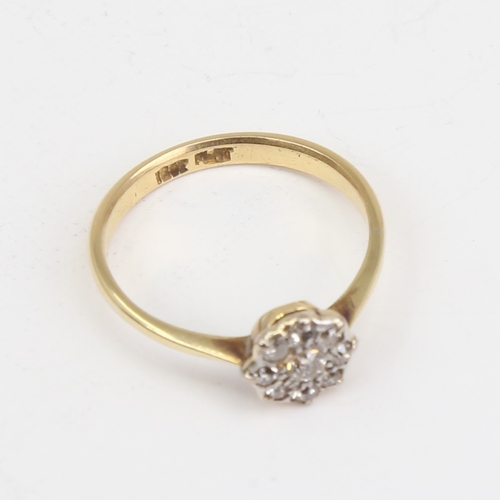 1116 - An 18ct gold diamond cluster flowerhead ring, set with old European and old-cut diamonds with platin... 