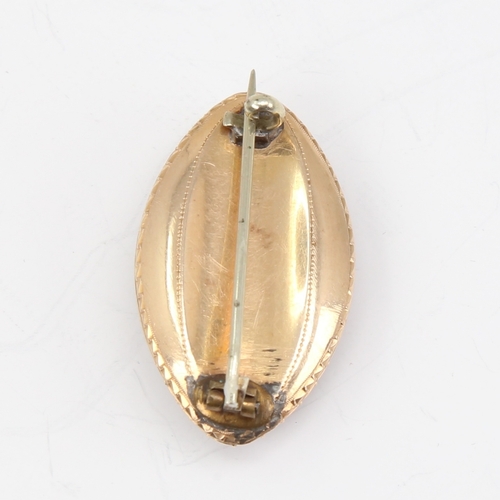 1143 - A fine Georgian marquise mourning brooch, unmarked gold settings with straightened hair panel embell... 