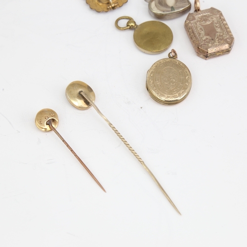 1150 - A group of Antique mourning jewellery, including photo pendant lockets, woven hair stickpins, brooch... 