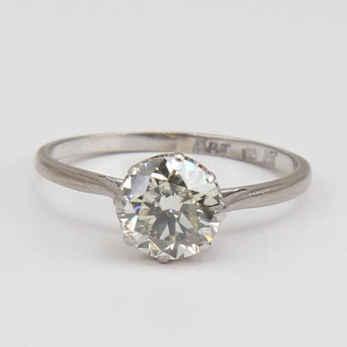 1153 - An 18ct white gold 1.56ct solitaire diamond ring set with round brilliant-cut diamond, with platinum... 