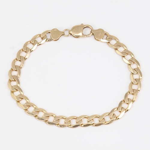 1154 - A late 20th century 9ct gold flat curb link bracelet, bracelet length 22cm, 18.9g