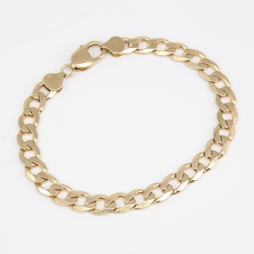 1154 - A late 20th century 9ct gold flat curb link bracelet, bracelet length 22cm, 18.9g