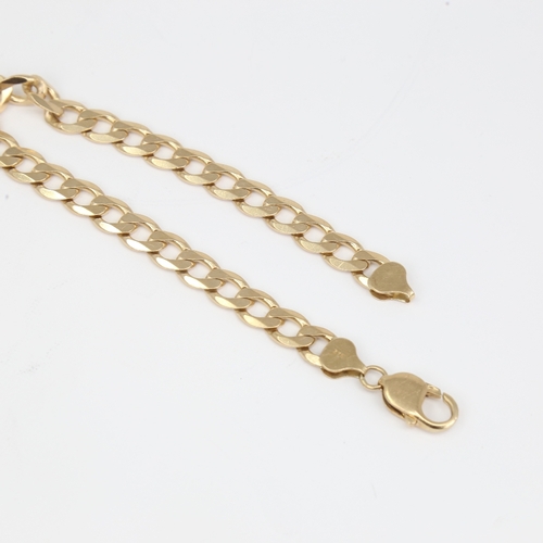 1154 - A late 20th century 9ct gold flat curb link bracelet, bracelet length 22cm, 18.9g