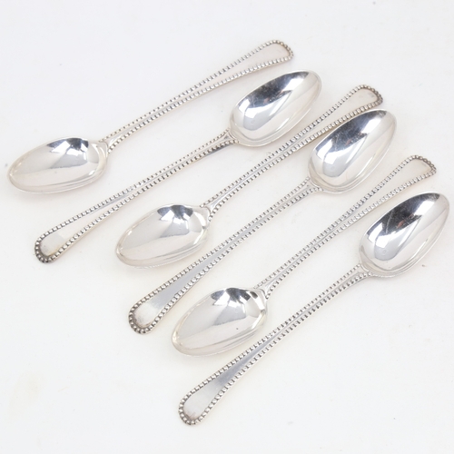 1160 - A set of 6 Georgian silver bead-edge teaspoons, indistinct hallmarks, length 13cm, 3.3oz total (6)