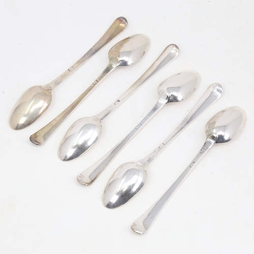 1160 - A set of 6 Georgian silver bead-edge teaspoons, indistinct hallmarks, length 13cm, 3.3oz total (6)