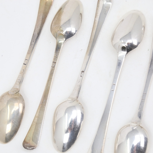 1160 - A set of 6 Georgian silver bead-edge teaspoons, indistinct hallmarks, length 13cm, 3.3oz total (6)