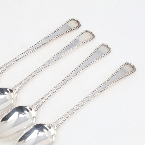 1160 - A set of 6 Georgian silver bead-edge teaspoons, indistinct hallmarks, length 13cm, 3.3oz total (6)