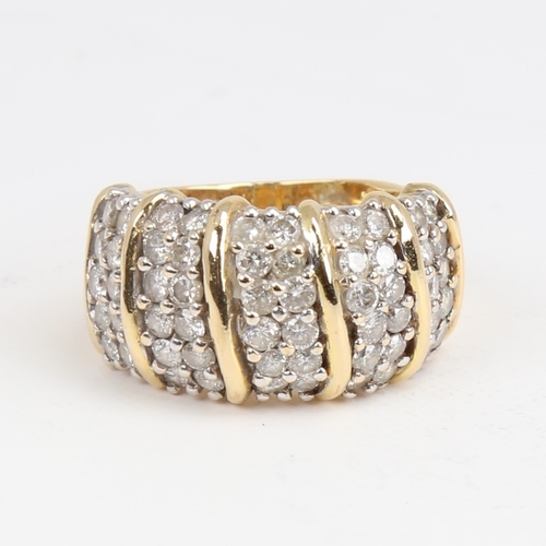 1165 - A late 20th century 18ct gold diamond cluster half hoop ring, set with modern round brilliant-cut di... 