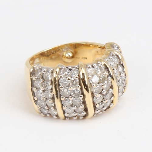 1165 - A late 20th century 18ct gold diamond cluster half hoop ring, set with modern round brilliant-cut di... 