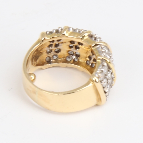 1165 - A late 20th century 18ct gold diamond cluster half hoop ring, set with modern round brilliant-cut di... 