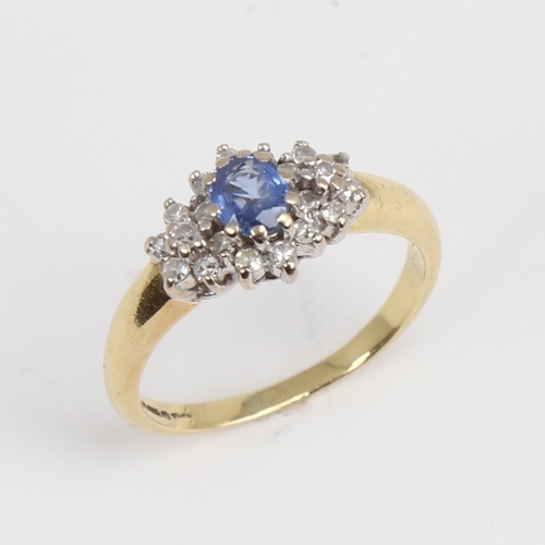 1170 - A late 20th century 18ct gold sapphire and diamond cluster ring set with oval mixed-cut sapphire and... 