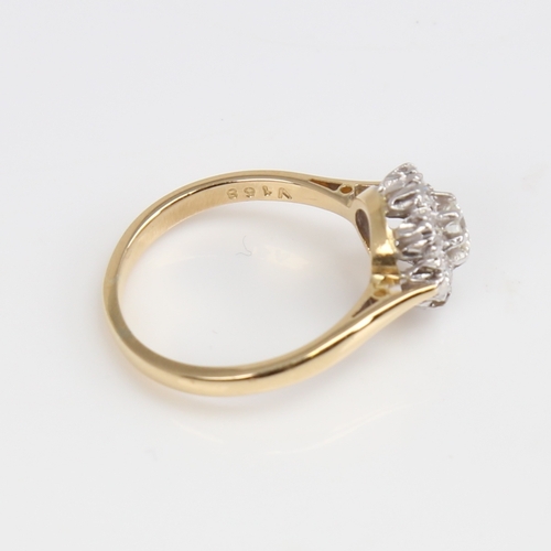 1172 - A late 20th century 18ct gold diamond cluster ring, set with modern round brilliant and eight-cut di... 