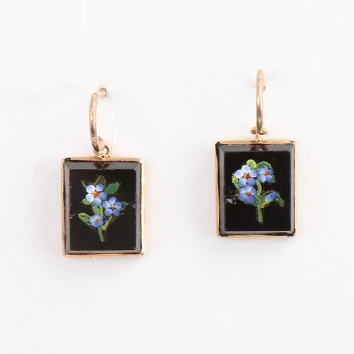 1174 - A pair of Italian Grand Tour micro mosaic earrings, floral panels with shepherd hook fittings, unmar... 