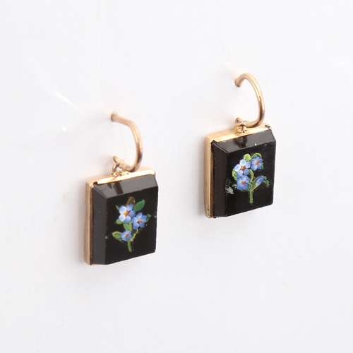 1174 - A pair of Italian Grand Tour micro mosaic earrings, floral panels with shepherd hook fittings, unmar... 