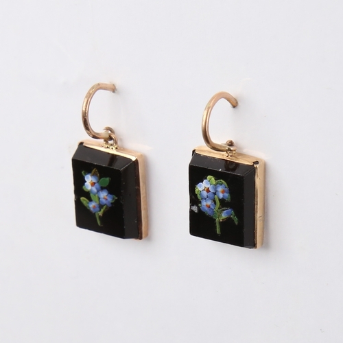 1174 - A pair of Italian Grand Tour micro mosaic earrings, floral panels with shepherd hook fittings, unmar... 