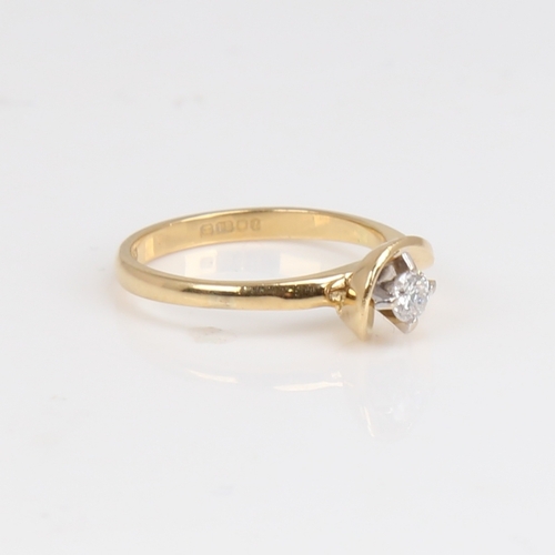 1191 - An 18ct gold 0.15ct solitaire diamond ring, high wrap-around setting with modern round brilliant-cut... 