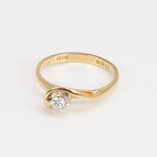 1191 - An 18ct gold 0.15ct solitaire diamond ring, high wrap-around setting with modern round brilliant-cut... 