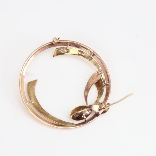 1193 - TIFFANY & CO - a Vintage 2-tone 14ct gold ribbon brooch, circa 1940s, signed, diameter 39.8mm, 5.5g,... 