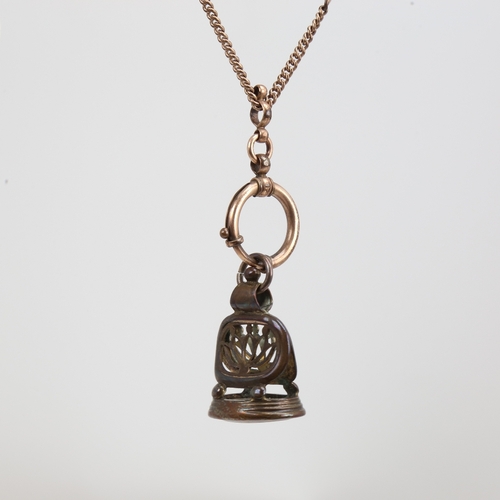 1196 - An Antique gold plated fancy link Albert chain, with intaglio carved seal, dog clip and spring clip,... 