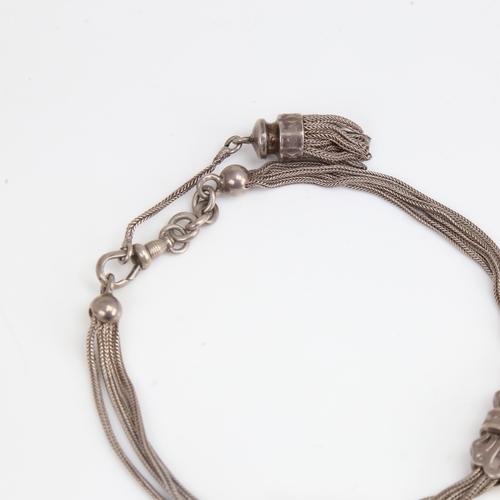 1197 - An Antique French silver Albertina watch chain bracelet, with slides and tassel, overall length 35cm... 