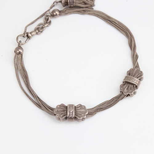 1197 - An Antique French silver Albertina watch chain bracelet, with slides and tassel, overall length 35cm... 