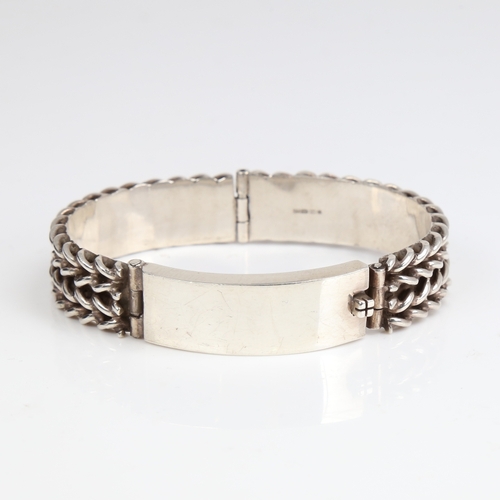 1208 - A modern sterling silver rope twist identity bracelet, internal length 7cm, internal height 5cm, ban... 