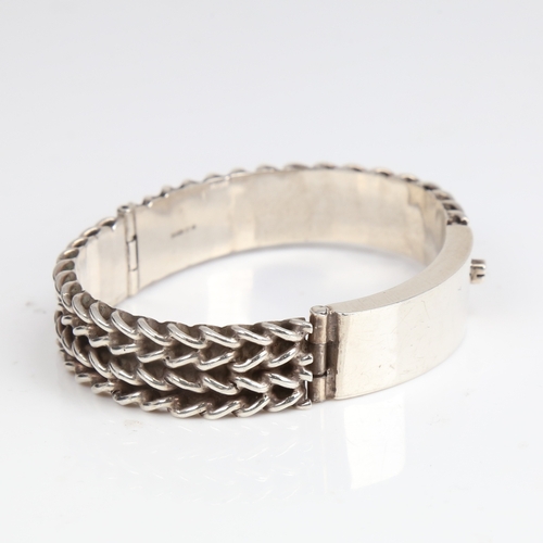 1208 - A modern sterling silver rope twist identity bracelet, internal length 7cm, internal height 5cm, ban... 