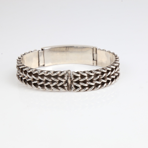 1208 - A modern sterling silver rope twist identity bracelet, internal length 7cm, internal height 5cm, ban... 