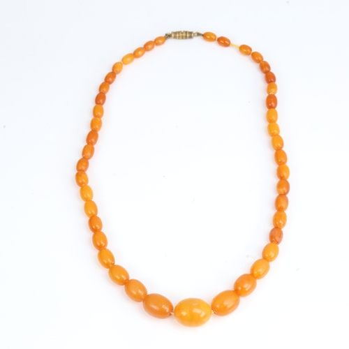 1211 - A Vintage single-strand polished graduated butterscotch amber bead necklace, beads ranging from 17.1... 