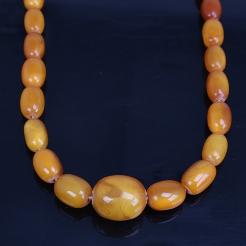 1213 - A long graduate single-row butterscotch amber bead necklace, beads measuring from 27.8mm to 13.4mm, ... 