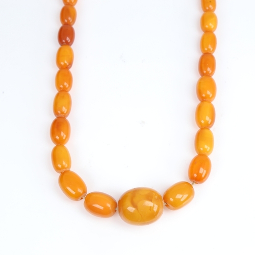 1213 - A long graduate single-row butterscotch amber bead necklace, beads measuring from 27.8mm to 13.4mm, ... 