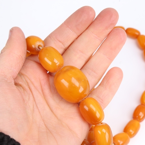 1213 - A long graduate single-row butterscotch amber bead necklace, beads measuring from 27.8mm to 13.4mm, ... 