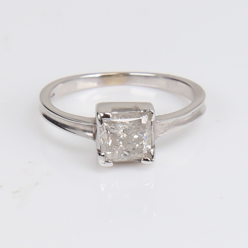 1218 - An 18ct white gold 1.03ct Princess-cut solitaire diamond ring, colour approx I/J, clarity I2/I3, dia... 