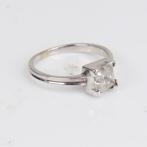 1218 - An 18ct white gold 1.03ct Princess-cut solitaire diamond ring, colour approx I/J, clarity I2/I3, dia... 