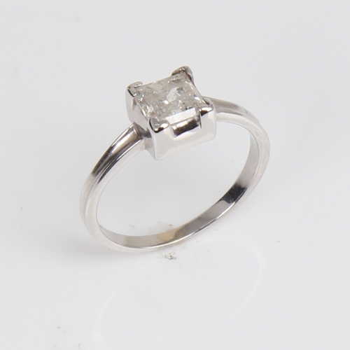 1218 - An 18ct white gold 1.03ct Princess-cut solitaire diamond ring, colour approx I/J, clarity I2/I3, dia... 