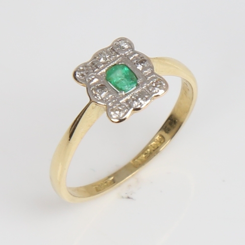 1219 - An early 20th century unmarked gold and platinum emerald and diamond cluster ring, set with emerald-... 