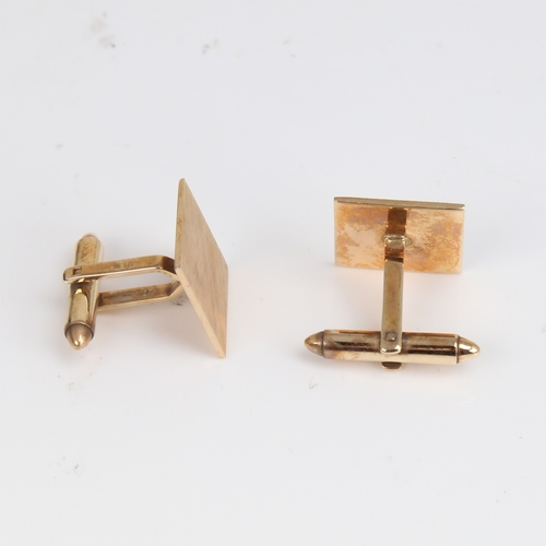 1221 - A pair of Chinese 9ct gold cufflinks, engine turned brush decoration, panel width 16.1mm, 9.3g