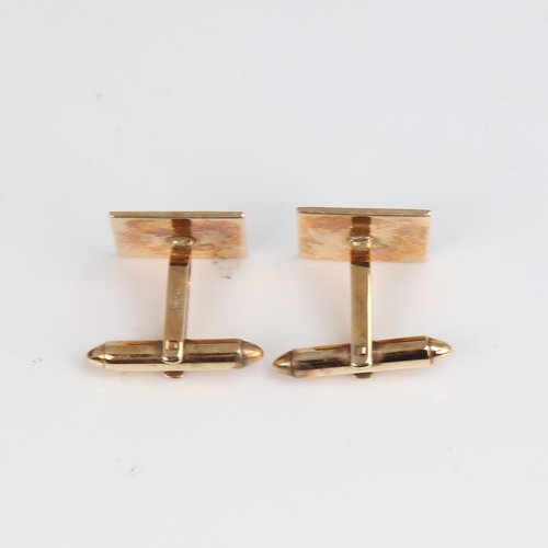 1221 - A pair of Chinese 9ct gold cufflinks, engine turned brush decoration, panel width 16.1mm, 9.3g