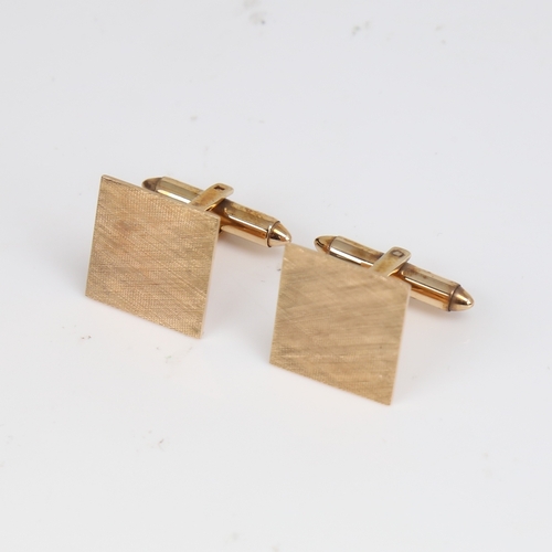 1221 - A pair of Chinese 9ct gold cufflinks, engine turned brush decoration, panel width 16.1mm, 9.3g